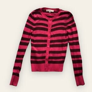 Ann Taylor LOFT rabbit hair blend striped button up cardigan sweater xs